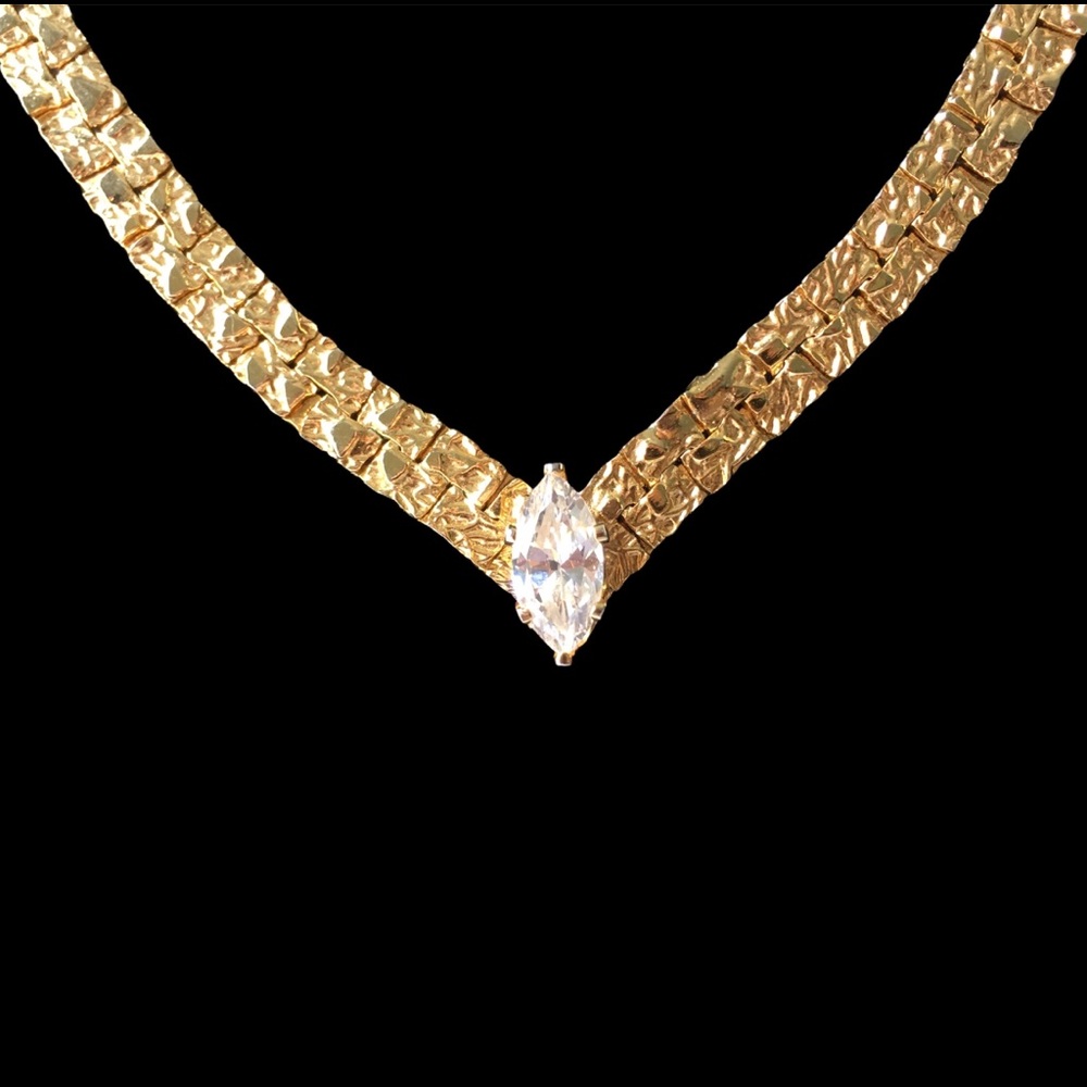 Necklace Gold Tone with Marquise Cut Rhinestone